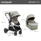 Mompush Ultimate 2 Baby Stroller for Infant and Toddler with Newborn Mode and Reversible Seat, All-Terrain Stroller with All-Wheel Suspension, Includes Car Seat Adapter and Large Storage Basket
