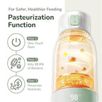 Portable Milk Warmer for Travel, Pasteurization Mode, 17 oz Capacity, 3 Min Fast Heating & Long Battery Life, Baby Bottle Warmer for Breast Milk and Water On-The-Go, Meets Full Day Feeding Needs