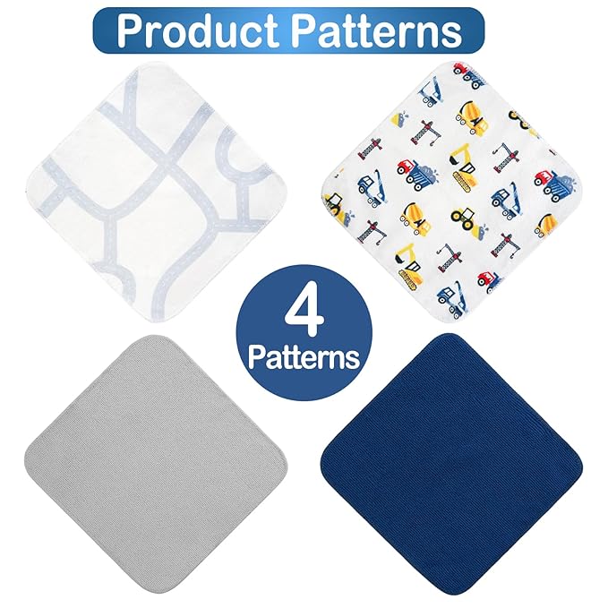 softan Baby Washcloths, 24Pack Baby Wash Cloths Extra Soft & Ultra Absorbent, Baby Towels Face Towel Unisex for Boys Girls Face & Body, Washclothes Gentle on Sensitive Skin, 9''x 9'' Truck