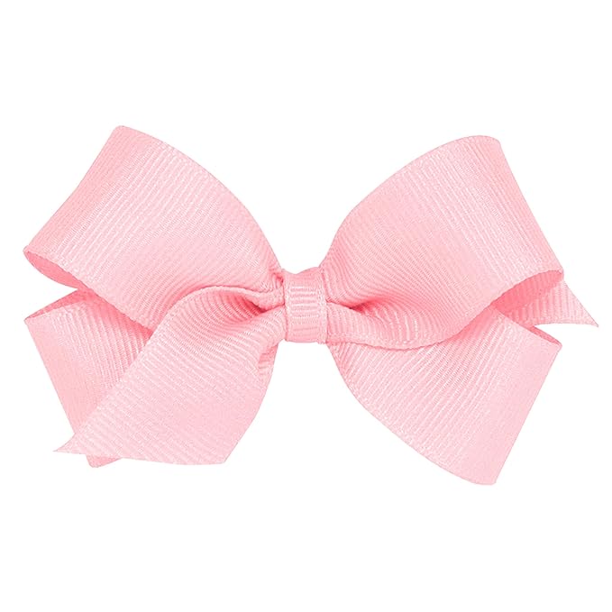 Wee Ones Girls' Plain Wrap Classic Grosgrain Hair Bows on a WeeStay No-Slip Hair Clip, Handmade, Mini, Light Pink