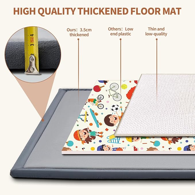 SUNYRISY Baby Play Mat for Floor 50 x 50in, 1.4in Thick Memory Foam Padded Play Mats for Baby, Soft Velvet Infants Toddler Kids Crawling Mat for Nursery, Non-Slip Bottom