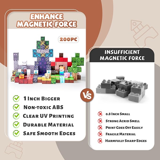 200PCS Magnetic Blocks, 1in Magnetic Building Blocks Cubes for Kids, Stacking Magnets Tiles, School STEM Montessori Stacking Toy, Christmas Birthday Gifts for Boys Girls Age 3+ Years Old