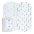 Bassinet Sheets Fitted Cover - Flexible Fit 100% Soft Jersey Knit Cotton - Neutral Grey Sage Diamond - 2 Pack Set
