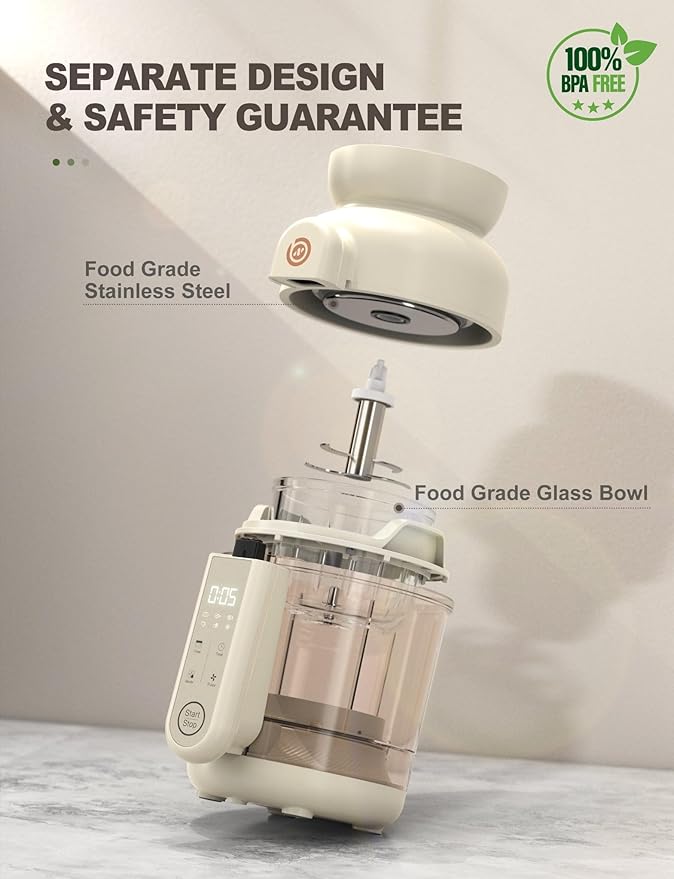 Auto Baby Food Maker, Glass Baby Food Mill, Baby Blender & Steamer and Puree Maker with Auto Cooking, Easy Cleaning, Touch Screen, Dishwasher Safe(12oz)