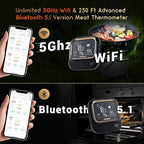 5GHz WiFi & Bluetooth 5.1 Meat Thermometer, Inkbird WiFi Grill Meat Thermometer for Grilling Smoker BBQ Cooking with 4 Probes, IBT-26S Wireless APP Control, Alarm Timer, Backlit LCD, Rechargeable