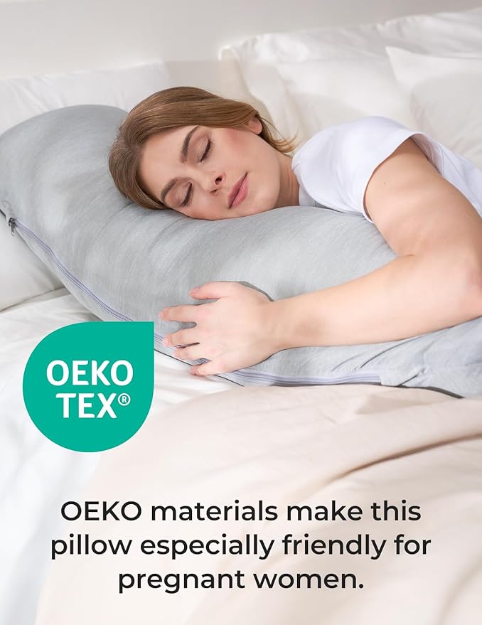 Momcozy J-Shaped Pregnancy Pillow for Sleeping with Cooling Cover – Maternity Body Pillow for Pregnant Women, Side Sleeper Support for Belly, Hip & Leg, Deep Grey