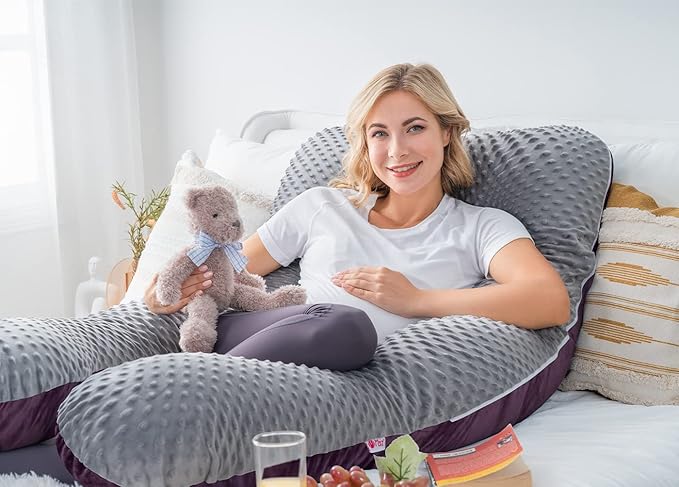 Meiz Pregnancy Pillow, Pregnancy Body Pillow, Pregnancy Pillows for Sleeping, Maternity Pillow for Pregnant Women with Velvet Cover, Grey & Purple
