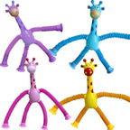 Suction Cup Pop Tubes Giraffe Toy 4PCS, Telescopic Sensory Fidget Toys Funny Shape Changing for Kids Boys Girls Adult Giraffe