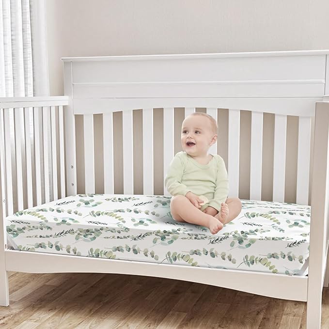 Bimocosy Crib Sheets for Boys Girls, Fitted Crib Sheet 4 Pack for Standard Crib and Toddler Mattresses, Super Soft Breathable Microfiber Baby Sheet 28x52x8in, Leaf/Bear/Gray/Green