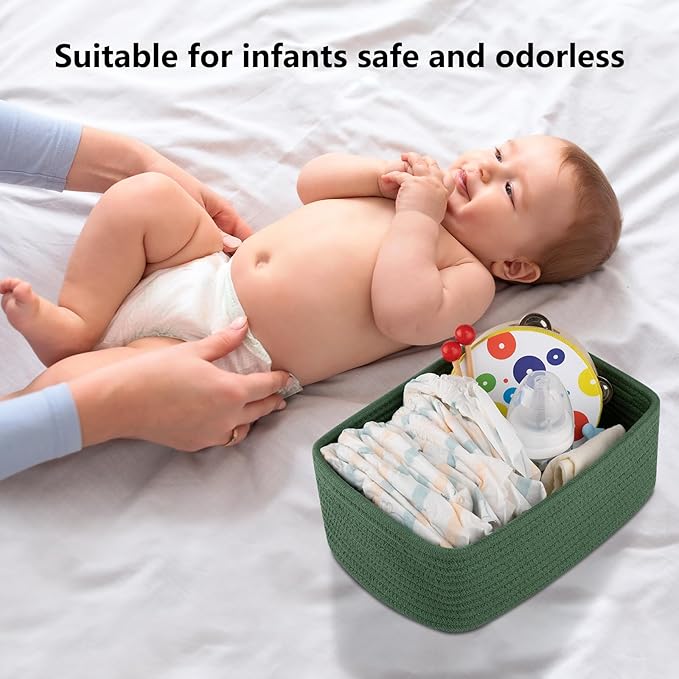 4 Pack Small Storage Shelf Baskets for Organizing, Mini Woven Rope Storage Bins for Towels, Cute Decorative Closet Organizer，Baby Nursery, Gift Empty Baskets -11.81''Lx7.87''Wx4.72''H-Green