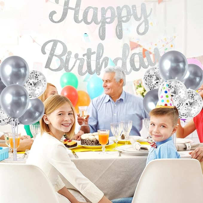 TONIFUL 4 Silver Balloon Stand Centerpiece Table Decorations for 25th Wedding Anniversary Birthday Bridal Shower Graduation Party Decorations New Year 2025 Christmas