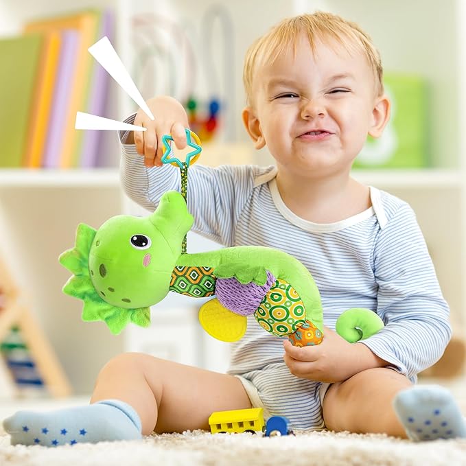 LIGHTDESIRE Baby Toys Musical Seahorse,Infant Stuffed Animal Toys with Crinkle and Rattles,Soft Sensory Toys with Textures for Tummy Time Newborn Boys Girls 0 3 6 12 Months(Green)