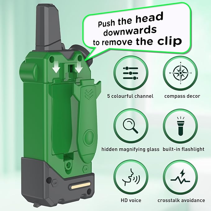 Walkie Talkies for Kids,5 Colourful Channels 2 Way Radio,Compass Flashlight and Magnifying Glass,3 Miles Long Range for Adventure Game,Outside, Camping, Hiking,Toys for 3-12 Year Old Boys Girls