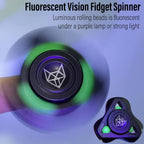 FREELOVE Upgraded Fox Metal Fidget Spinner for Adults, Steel/Glow Balls Clicking Noise, Mini Small Tiny Pocket Tri Finger Gyro, Long Spinning Premium Bearing Toy, Stainless Steel CNC, Stone Black