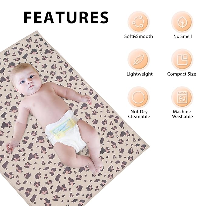 Vegan Leather Baby Changing Mat - Wipeable Portable Changing Pad, Foldable Travel Changing Mat for Baby, Newborns Toddlers Shower Gifts (Leopard Print,20"*28")