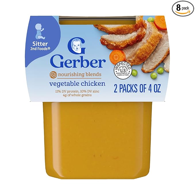 Gerber Baby Food 2nd Foods, Dinner, Vegetable & Chicken Puree, 4 Ounce Tubs, 2-Pack (Pack of 8)