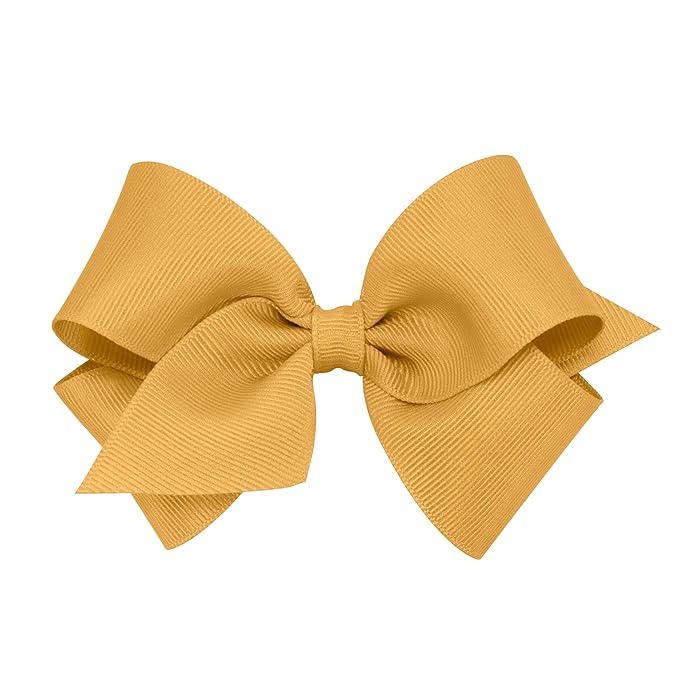 Wee Ones Girls' Plain Wrap Classic Grosgrain Hair Bows on a WeeStay No-Slip Hair Clip, Handmade, Small, Old Gold