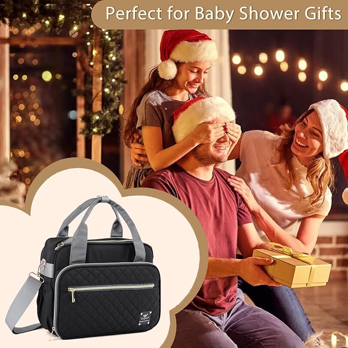 GOGOSO Crossbody Small Diaper Bag, Cute Mini Baby Diaper Tote Bags with Insulated Pockets for Traveling Outdoor Parent, Black