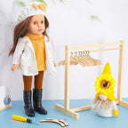 Civaner 22 Pcs Doll Garment Rack with Wooden Clothes Hanger for 18 Inch Girl Doll Clothes Mini Hangers Wardrobe Furniture Accessories for Dollhouse Baby Shower Supplies (Wood)