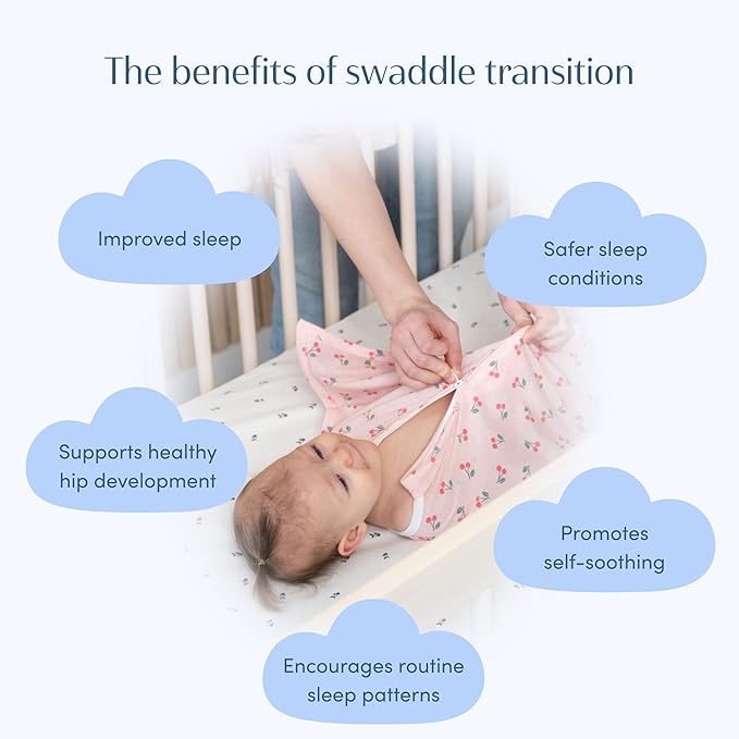 SleepingBaby Zipadee-Zip Transition Swaddle - Cozy Baby Swaddle Blanket with Zipper Convenience - Roomy Wearable Blanket for Easy Diaper Changes - Cherries, Medium (6-12 Month)