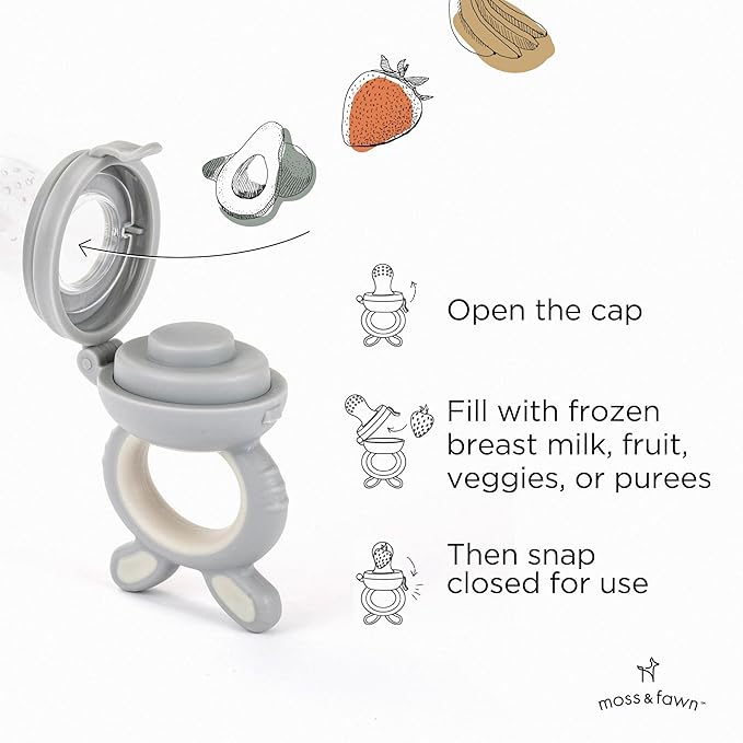 Moss and Fawn Little Explorer Kit - Silicone Frozen Breast Milk Popsicle Kit with Forage Feeder, Teething Popsicle Ice Cube Tray, & Gather & Roll Baby Feeding Bib - BPA, PVC, & Lead-Free - Dew