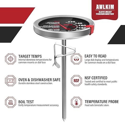 2 Pack Stainless Steel Meat Thermometer, Safe Leave in Oven, 2.5-in Extra-Large Dial Food Thermometer for Cooking, Temperature Probe for Baking, Steak, Turkey - Kitchen Gadgets - Black