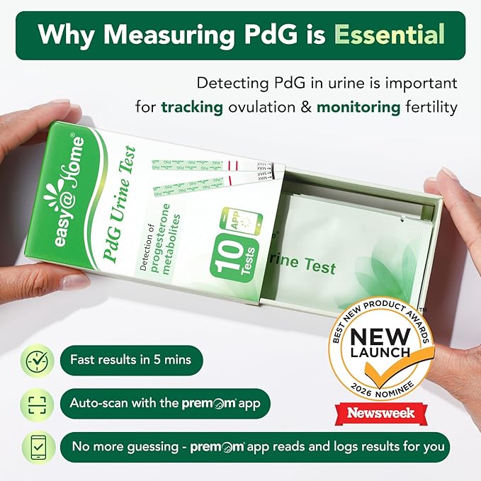 Easy@Home PdG Test Strips: 10 Pack - Track Ovulation Insights with Progesterone Urine Tests – at Home Fertility Test for Women with Premom Ovulation App - PdG (Pregnanediol Glucuronide) Tests