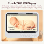 No WiFi Baby Monitor, 7" IPS Screen, 720p Baby Monitor with Camera and Audio, 5000mAh Battery, 1000ft Range, 6 Lullabies & 2 White Noise, VOX, Temperature Sensor, Night Vision, 2-Way Talk