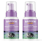 Badger Foaming Baby Shampoo and Body Wash, Gentle Organic Baby Wash w/Mild Calming Scent of Lavender, Long Lasting Foam & Easy to Use Sustainable Bottle, 10 fl oz, 2-Pack