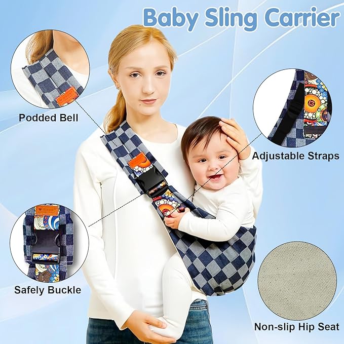 Baby Sling Carrier 2025 Baby Carrier Newborn to Toddler Sling Lightweight Baby Carrier Sling with Adjustable Straps Toddler Carrier Baby Wrap Sling for 10-30 lbs(Square)