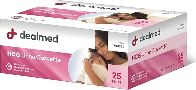 Dealmed HCG Urine Cassette Pregnancy Test, 25 Count, HCG Pregnancy Tests with Disposable Pipettes, Early Detection Pregnancy Test Kit