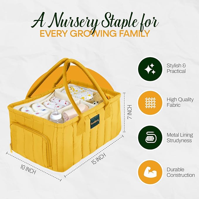 Baby Diaper Caddy Basket Organizer-Sturdy, Breathable & Washable - Stylish Storage, Portable, Car Caddy Organizer, Nursery, Baby Gift Registry Newborn Essentials (Yellow)