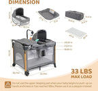 JOYMOR 7 in 1 Bedside Bassinet with Changing Table, All in One Nursery Center, Bedside Sleeper with Mattress, Sheet, Canopy, Storage Shelf,Gray