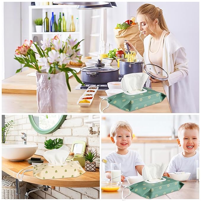 FEBSNOW 2 Pack Baby Wipes Dispenser, Portable Refillable Wipe Holder Baby Wipes Container Travel Wipes Case Reusable Boho Wet Wipes Pouch