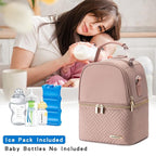 Breastmilk Cooler Bag with Ice Pack Fits 6 Baby Bottles up to 9 Ounce, Breast Milk Pump Cooler Bag with Shoulder Strap for Nursing Mom Daycare, Work, Travel- Pink