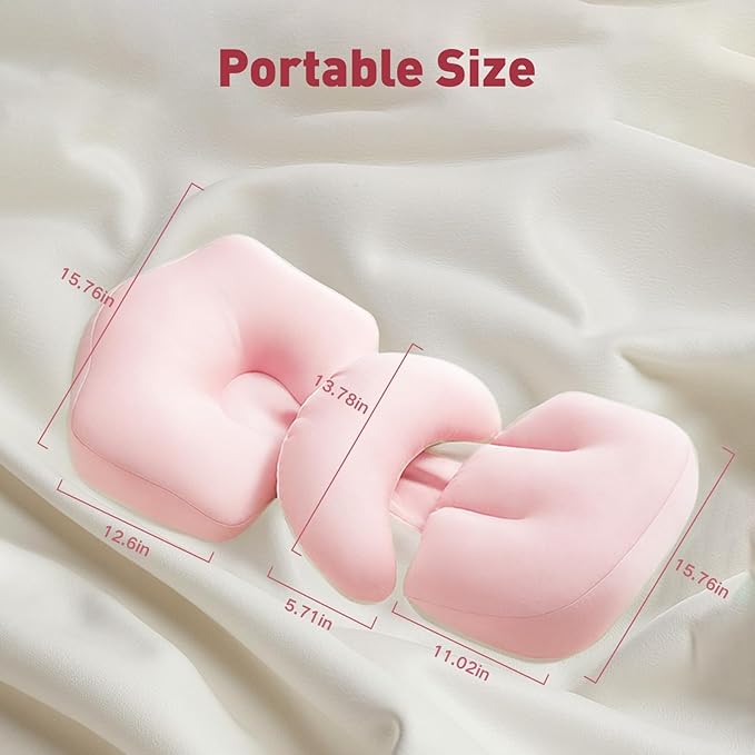 Pregnancy Pillow, Portable Maternity Pillow for Pregnant Women, Travel Wedge Pillow for Side Sleeper, Relief Body Pillow Support for Back, Belly, Waist, Removable & Adjustable Cover, Pink