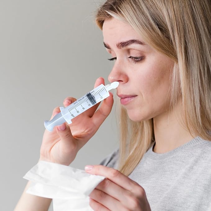Deepdeem Nasal Irrigator Syringe – Sinus & Allergy Relief with Gentle Nasal Irrigation for Congestion, Portable Home & Travel Use, Includes 10 Saline Flush Packets, BPA-Free & Easy to Clean 60ml