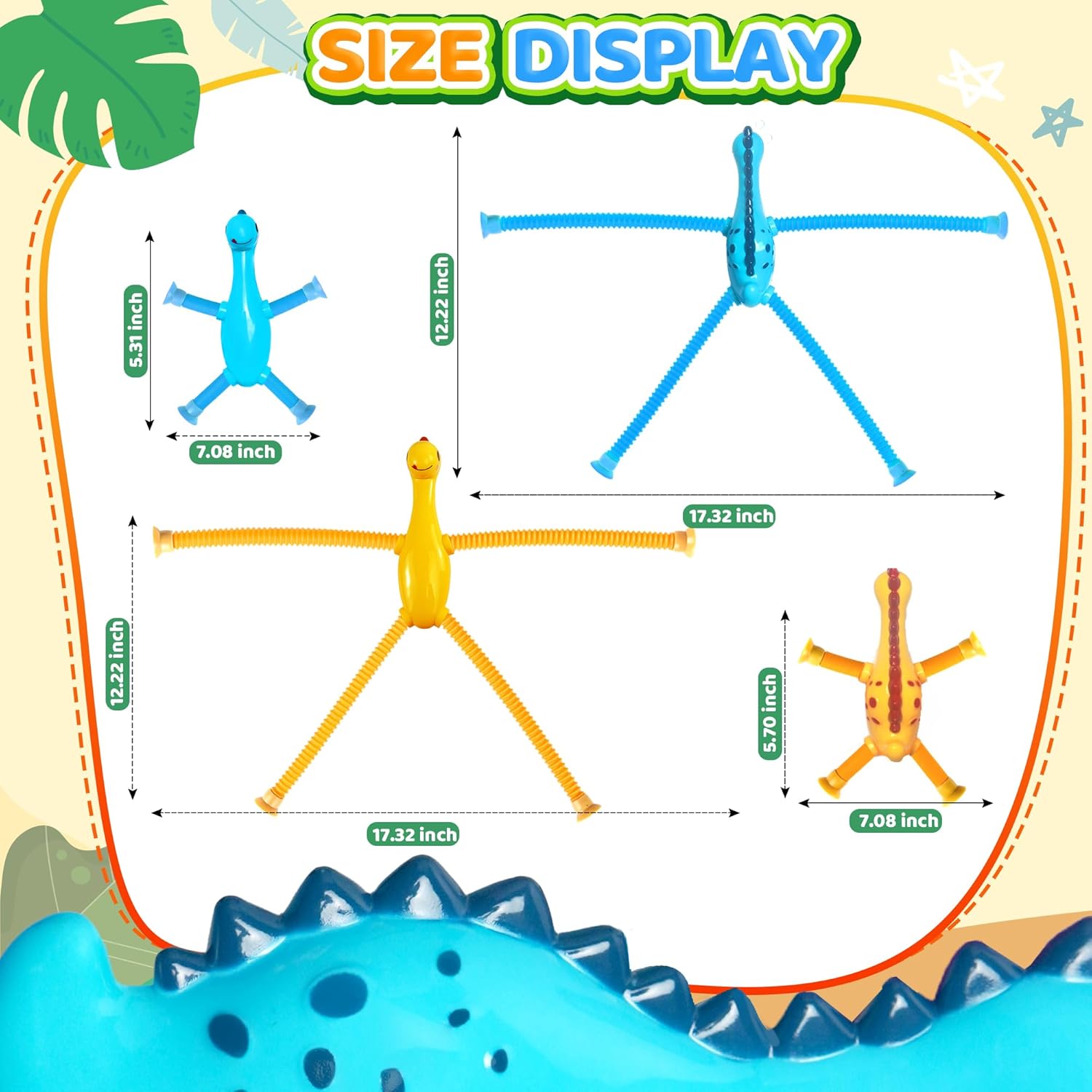 4Pcs Dinosaur Airplane Travel Toys for Toddlers Kid Boys Girls Year Old Ages 3+ Sensory Tube ADHD Autism Plane Road Trip Activities Essential Suction Cup Pop Dino Fidget Toys Autistic Gifts