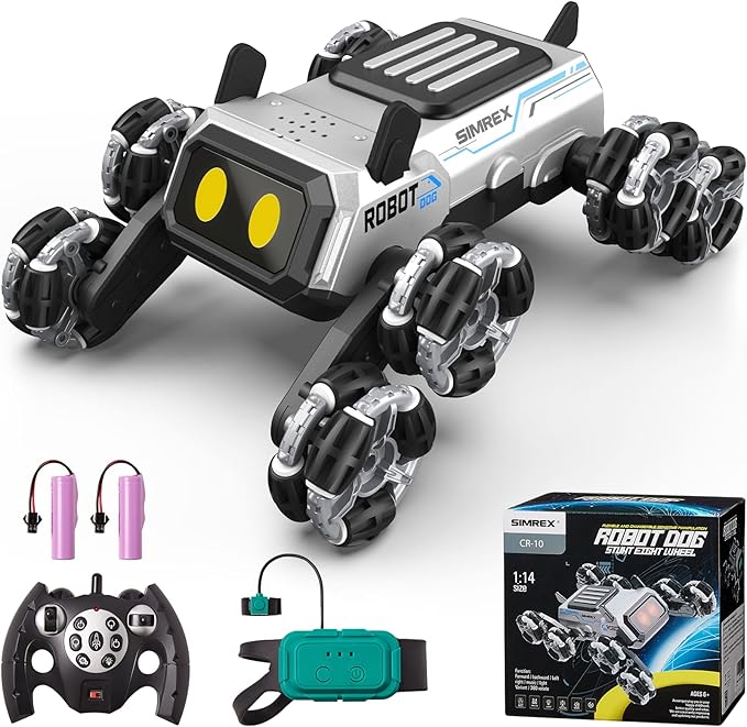 Robot Dog RC Stunt Car Toys - Gesture Sensing Remote Control car with Mecanum Wheels, LED Eyes, 3 Sound Effects, Birthday Gift for Kids Boys Girls