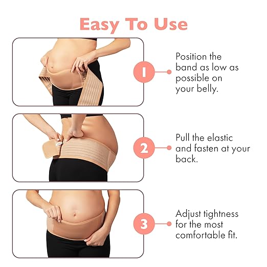 AZMED Maternity Belt Back Support - Adjustable Abdominal Binder for Pregnancy - Belly Band for Pelvic, Waist & Lower Back Comfort - Fits Up to 46 Inches - Beige