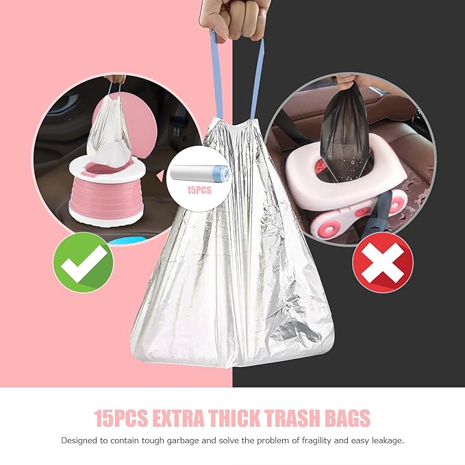 Travel Potty for Toddler Training - Foldable Seat for Boys & Girls - Portable Car Potty for Camping & Park (Pink)