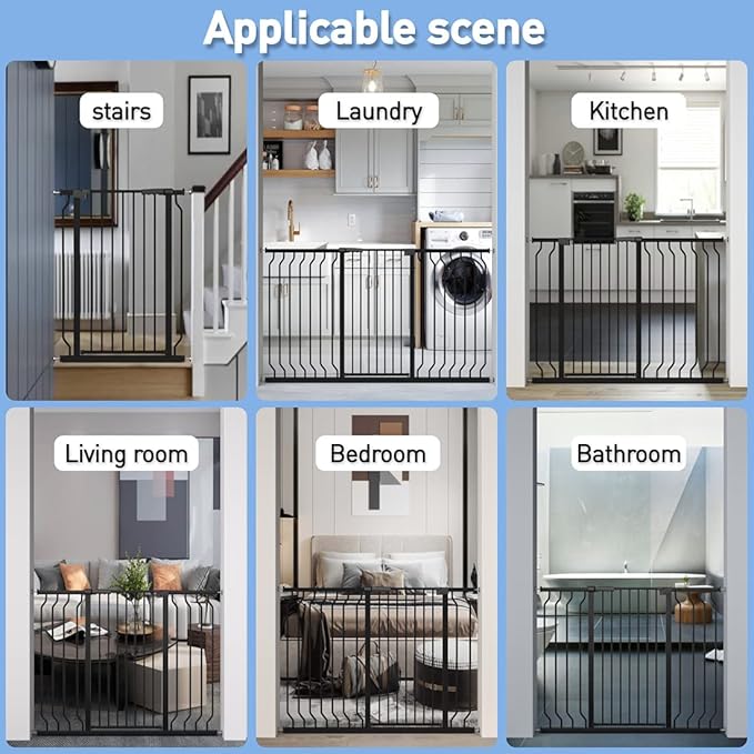 WAOWAO Extra Tall 40.55" Baby Gate 73.62-80.70" Wide Pressure Mounted Walk Through Swing Auto Close Safety Black Metal Toddler Child Dog Pet for Indoor Stairs,Doorways,Kitche