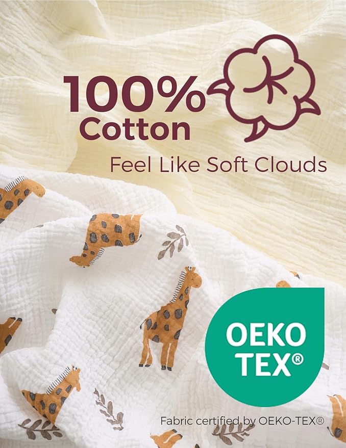 Momcozy Muslin Mini Crib Sheets Fitted - 38''x26'' Pack and Play Sheets for Pack N Play Mattress, 2 Pack Soft & Breathable Natural Cotton Non Slip Bed Cover for Boys, Girls, Bravery Giraffe