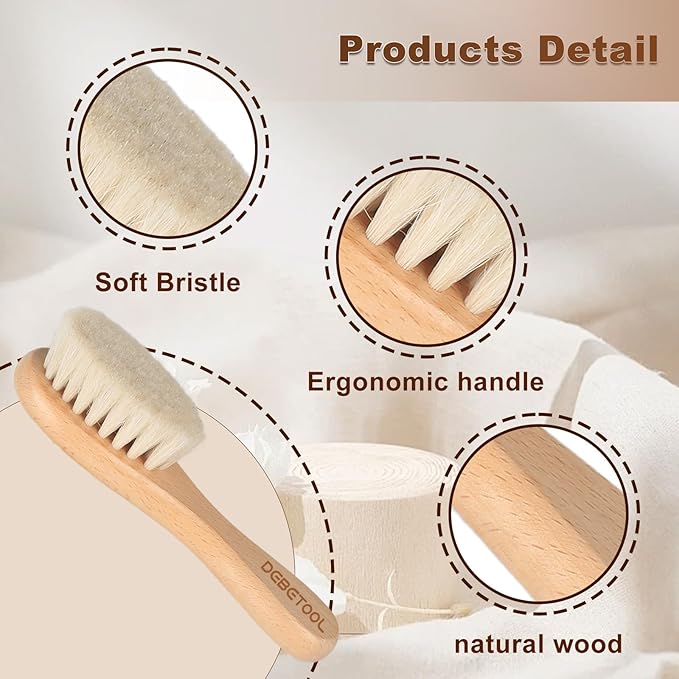 Baby Hair Brush, 2 Packs - Natural Wooden Brush with Premium Goat Bristle, Ideal for Newborns & Toddlers, Promotes Healthy Hair Growth, Prevents Scalp Irritation, Off-white