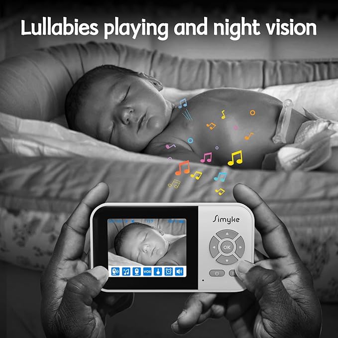 Video Baby Monitor with Camera No WiFi 1200ft Long Range, 2.8" Plug & Play Diaplay, Auto Night Vision, 5 Lullabies Portable Baby Sound Monitor, Baby Room Use, for Baby/Elderly