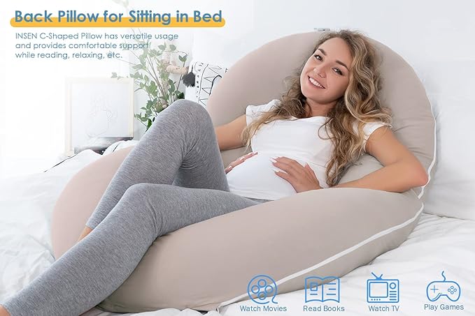 INSEN Pregnancy Pillow Cooling, Maternity Pillow with Soft Cotton Cover, C Shaped for Side Sleeping