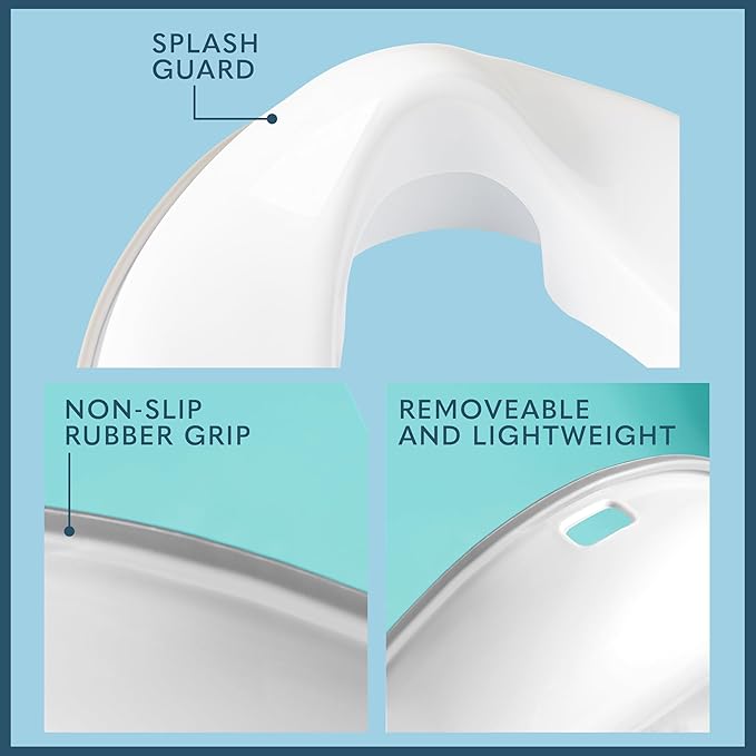Toddler Potty Training Seat - Toddler Toilet Seat Attachment for Boys & Girls w/Splash Guard Non-Slip Grip for Secure Fit, Fits Standard Round & Oval Toilets, Storage Hook Included, White