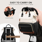 LOVEVOOK Diaper Bag Backpack, Baby Bag with Changing Station, Large Diaper Backpack for Mom Dads, Waterproof Mommy Bag for Boy and Girl, Travel Essential Baby Shower, Black-Beige