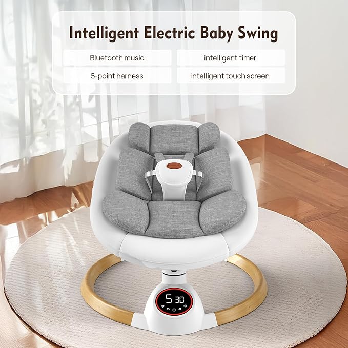 Baby Swings for Infants, Electric Baby Swing with 5 Speeds and Preset Lullabies, Portable Bluetooth Swings for Indoor & Outdoor Use