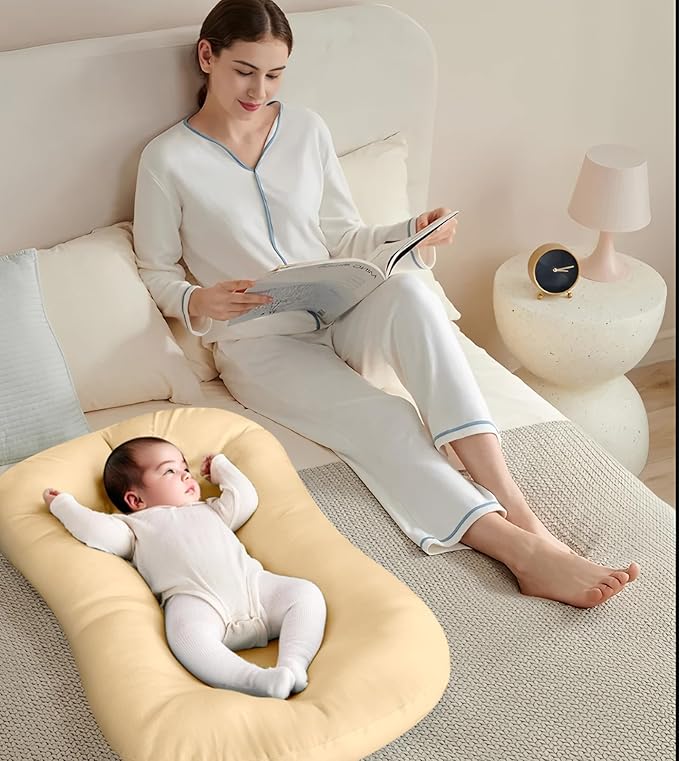 Baby Lounger for Newborn 0-18 Months, Bionic Design Infant Floor Seats & Loungers for Home and Travel, Soft Organic Cotton Baby Lounger, Newborn Babies Shower Gifts